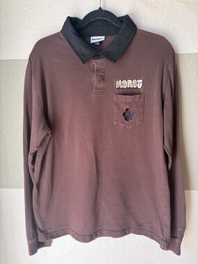 Monet Skateboards Men’s Large Don't Hate Java Long Sleeve Polo Shirt 100% Cotton